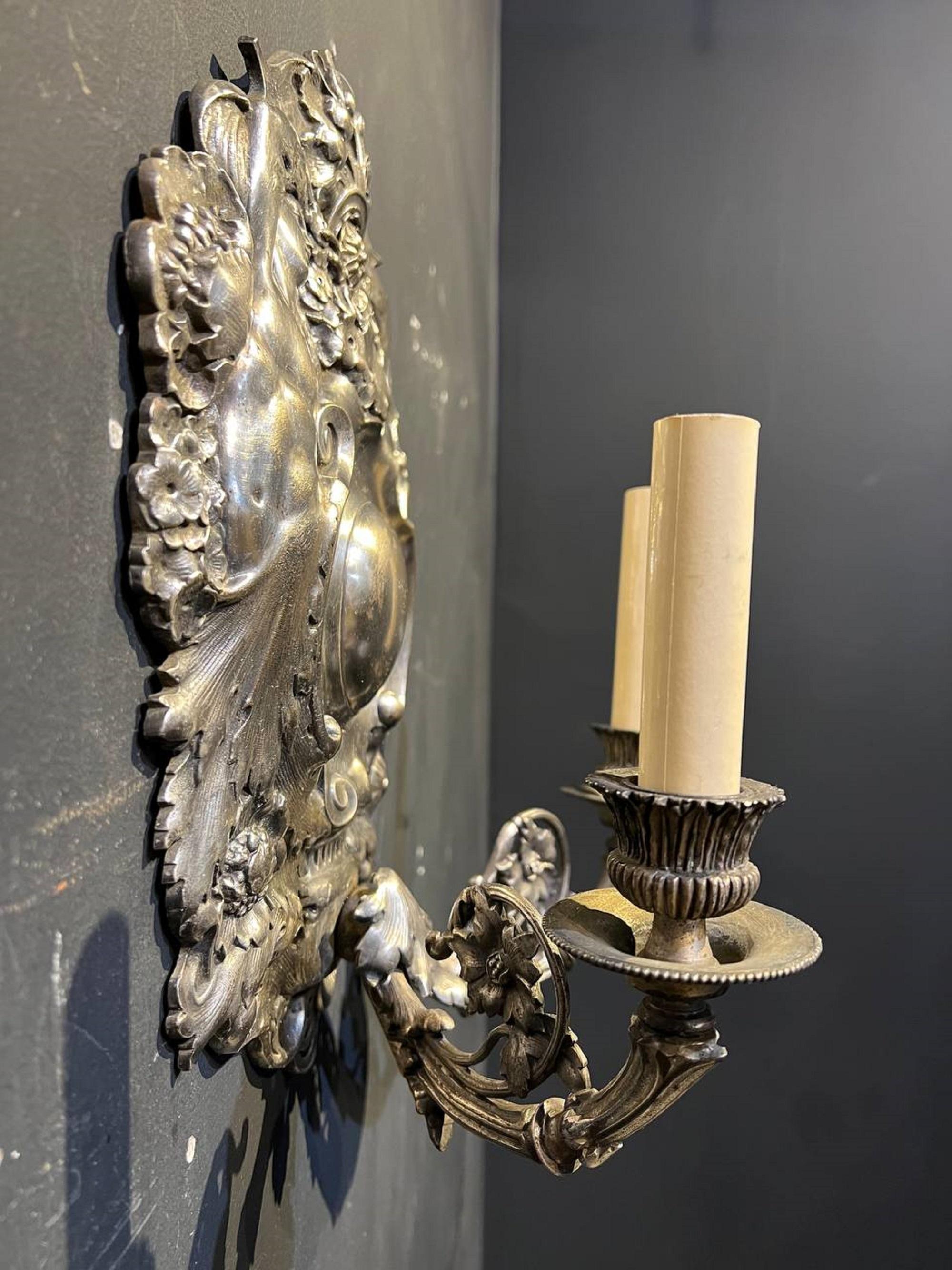 1900's English Baroco Silver Plated Sconces For Sale 1