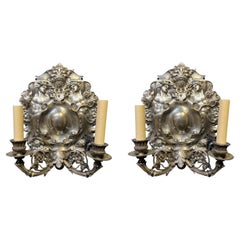 1900's English Baroco Silver Plated Sconces