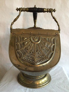 1900s English Brass Coal Scuttle with Shovel
