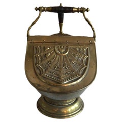 1900s English Brass Coal Scuttle with Shovel
