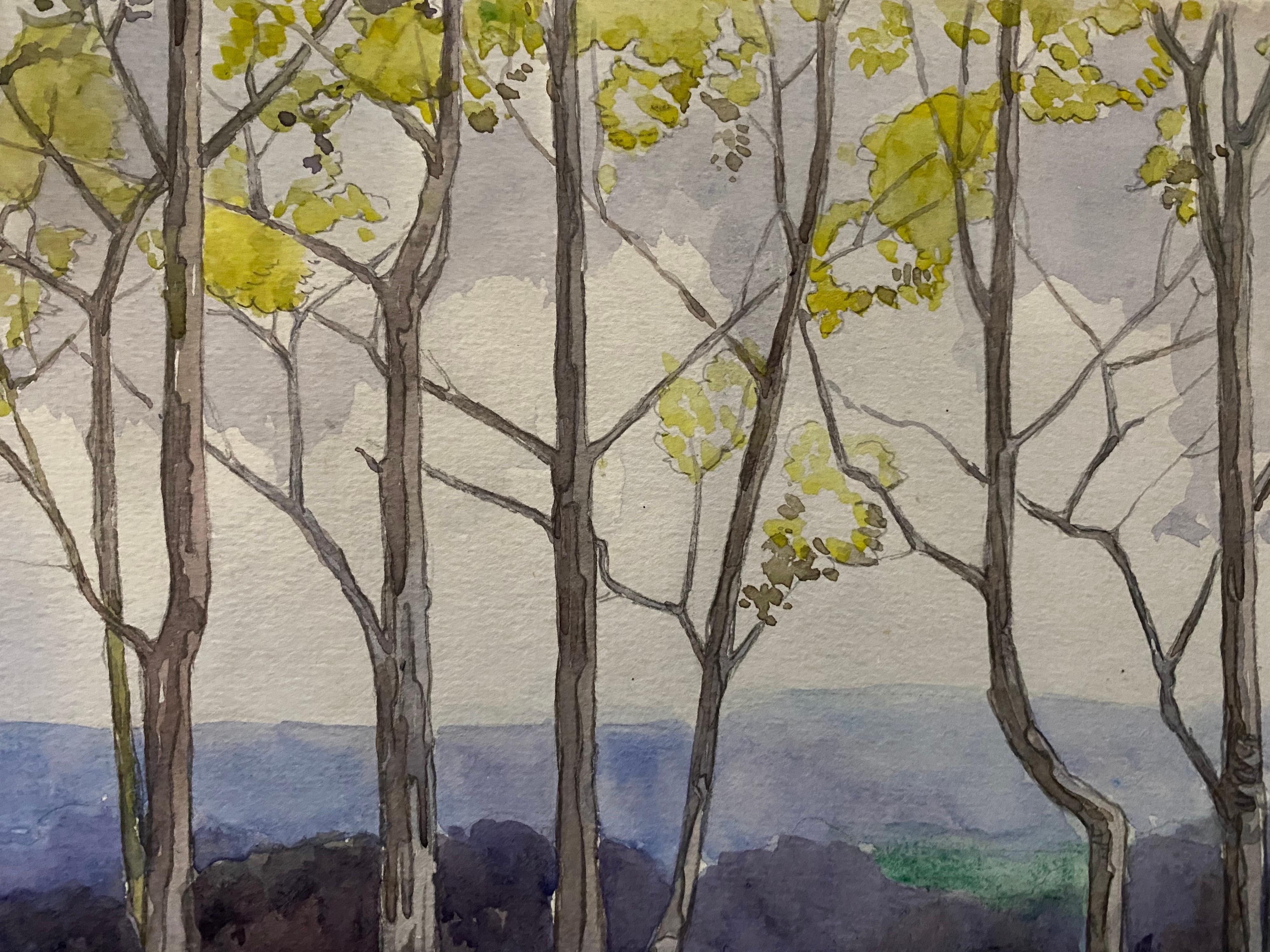 English Impressionist del 1900, acquerello con alberi danzanti nel vento In condizioni buone in vendita a Cirencester, GB