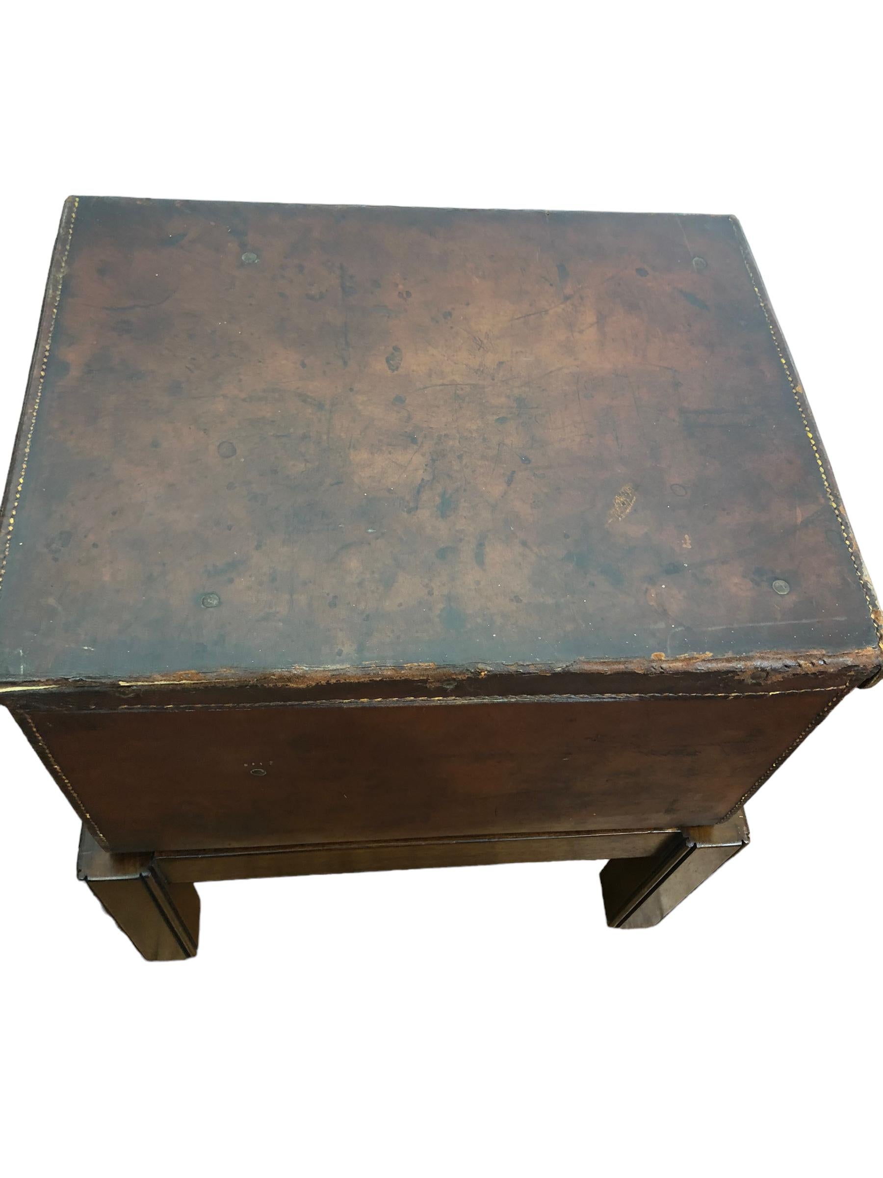 1900's English Leather Trunk on Stand For Sale 5