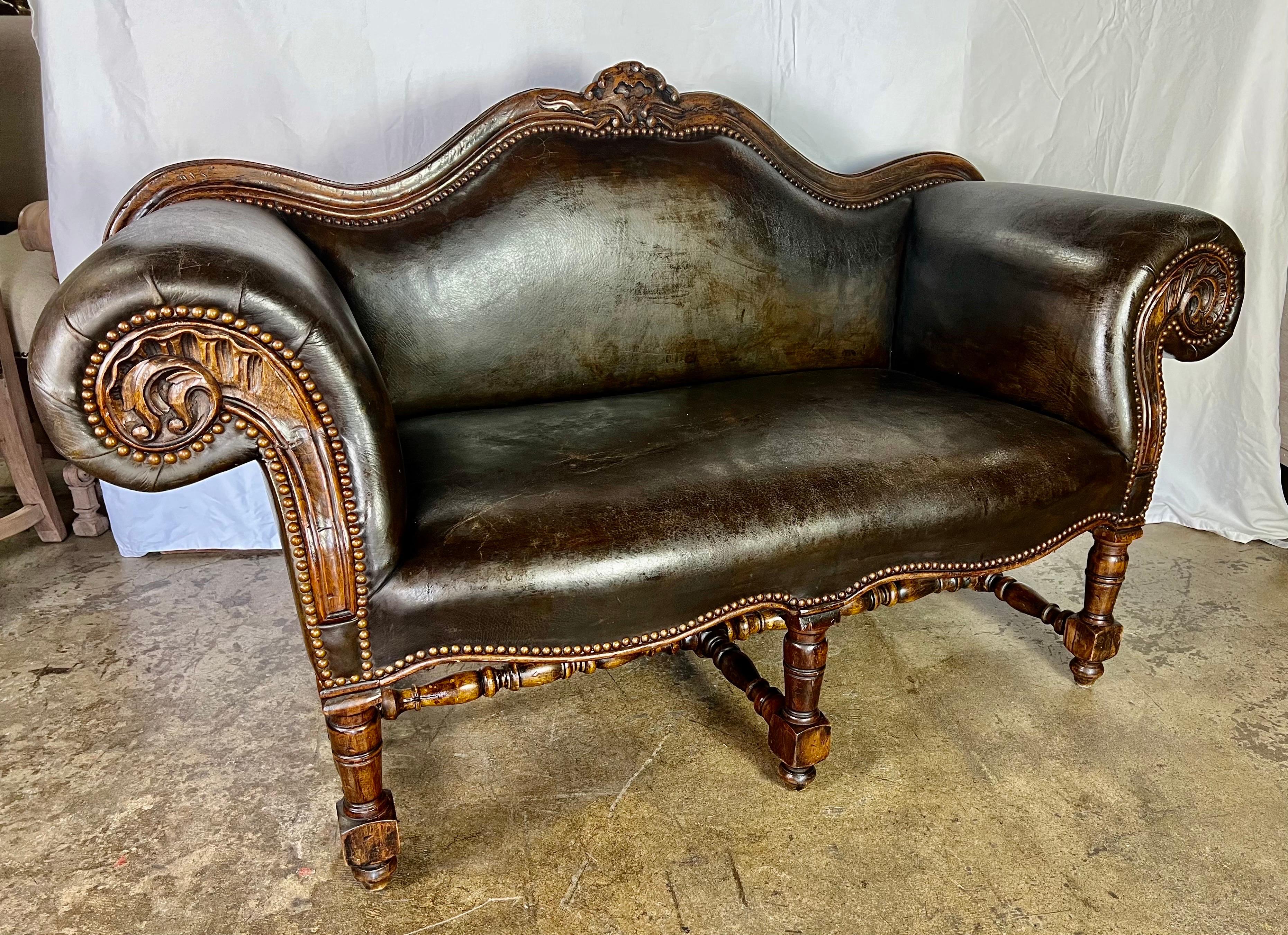 Early 20th Century 1900’s English Leather Tufted Sofa