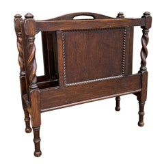 1900s English Oak Barley Twist Magazine Rack