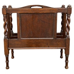 Antique 1900s English Oak Barley Twist Magazine Rack