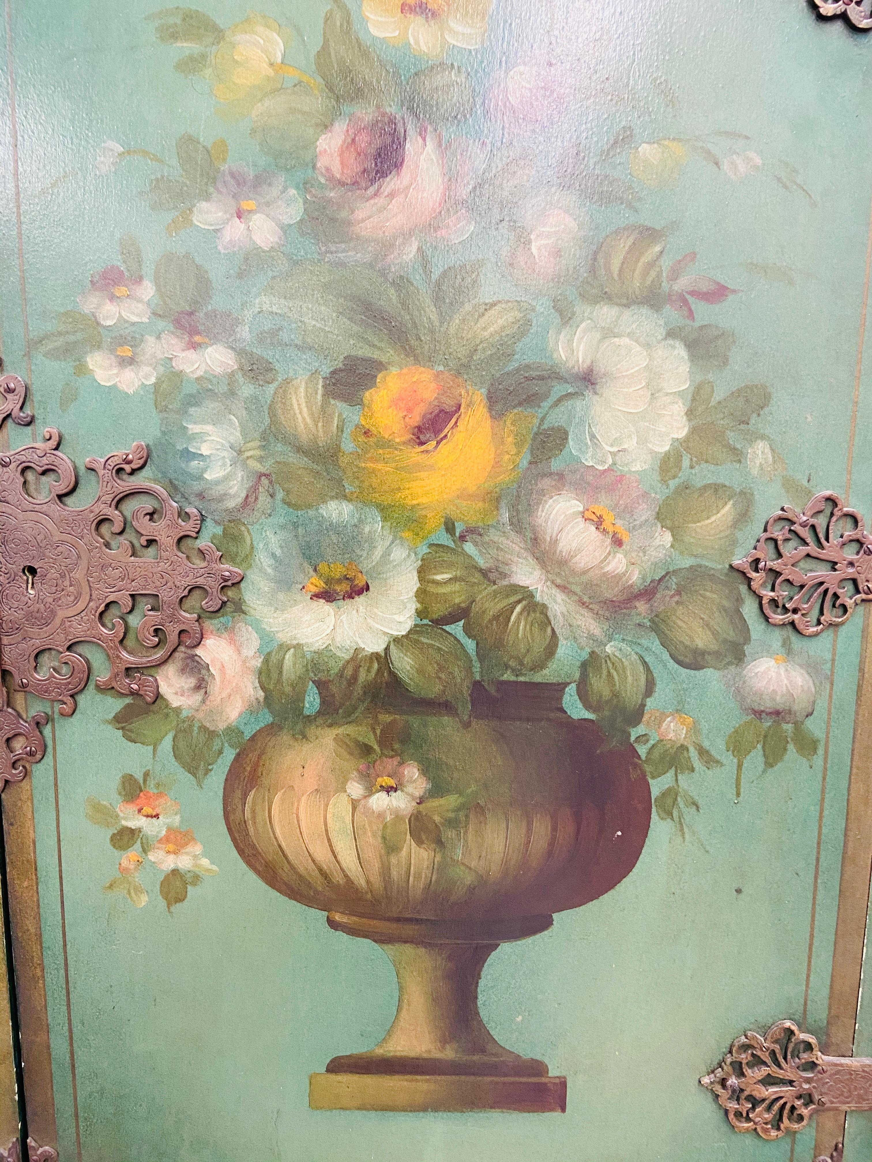 1900's English Floral Paint Decorated Radio Cabinet Cupboard  7