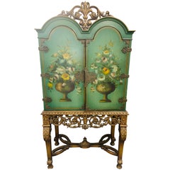 Antique 1900's English Floral Paint Decorated Radio Cabinet Cupboard