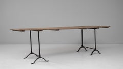 1900s English Wooden Trestle Dining Table on Metal Legs