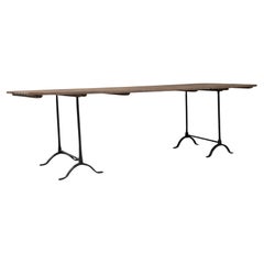 1900s English Wooden Trestle Dining Table on Metal Legs