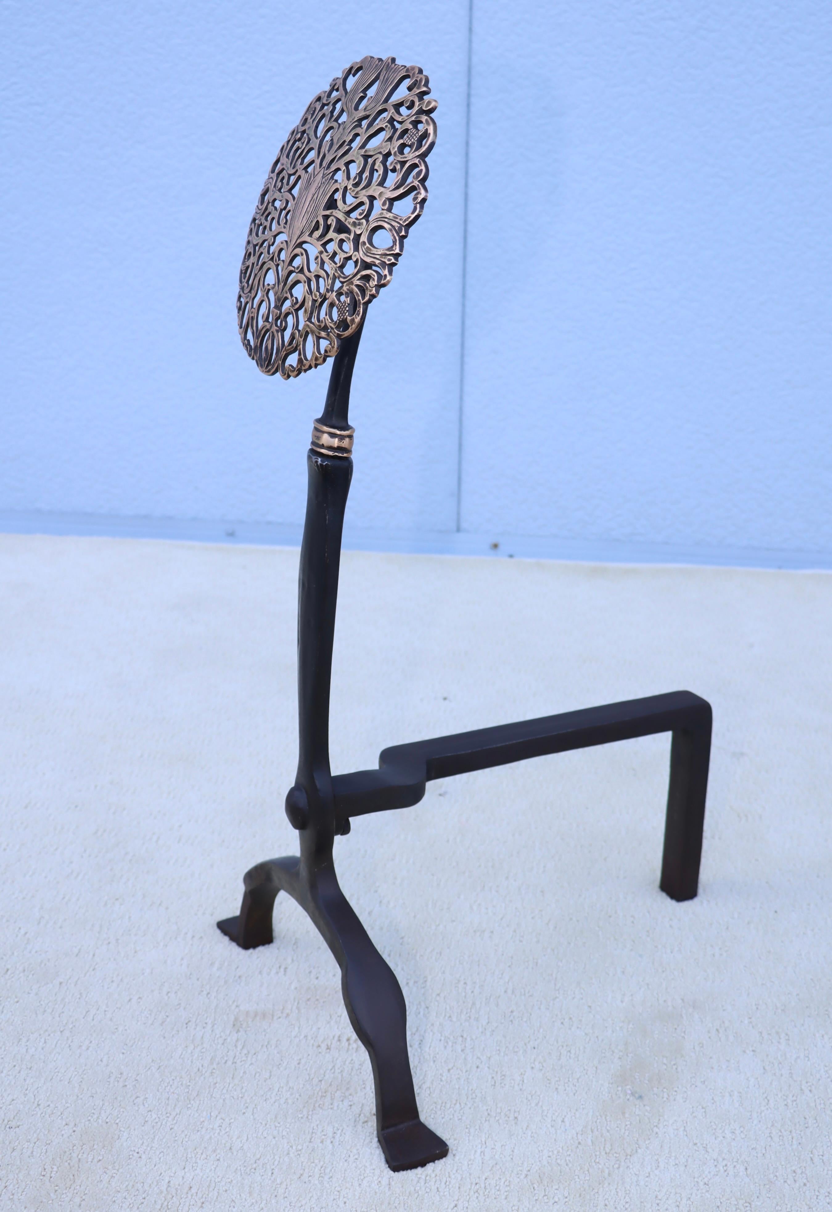 1900's Ernest Gimson Style Brass And Iron Andirons For Sale 4