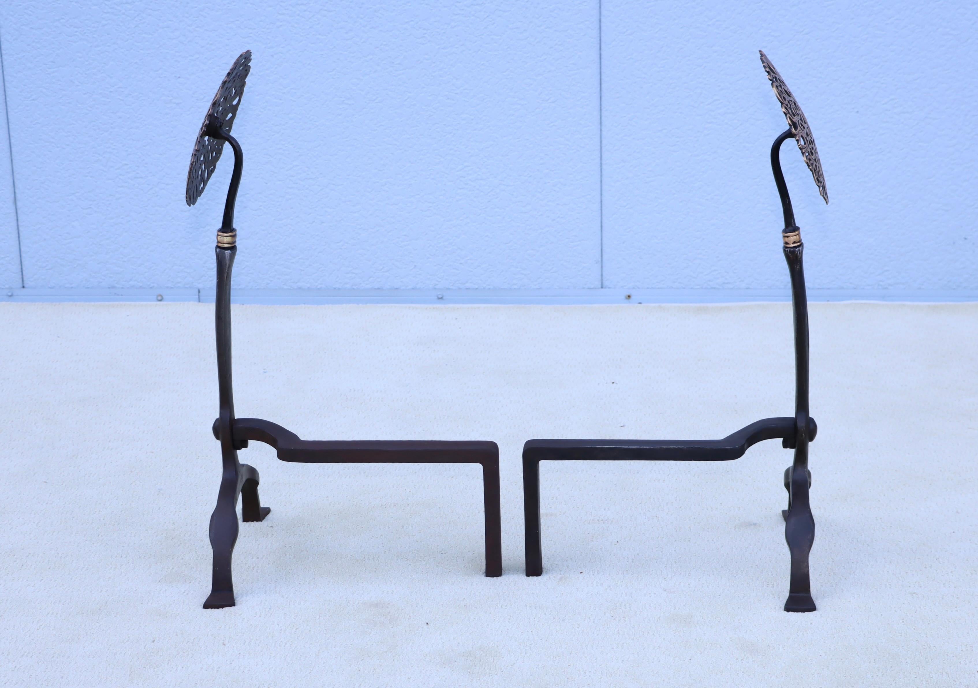 1900's Ernest Gimson Style Brass And Iron Andirons For Sale 7