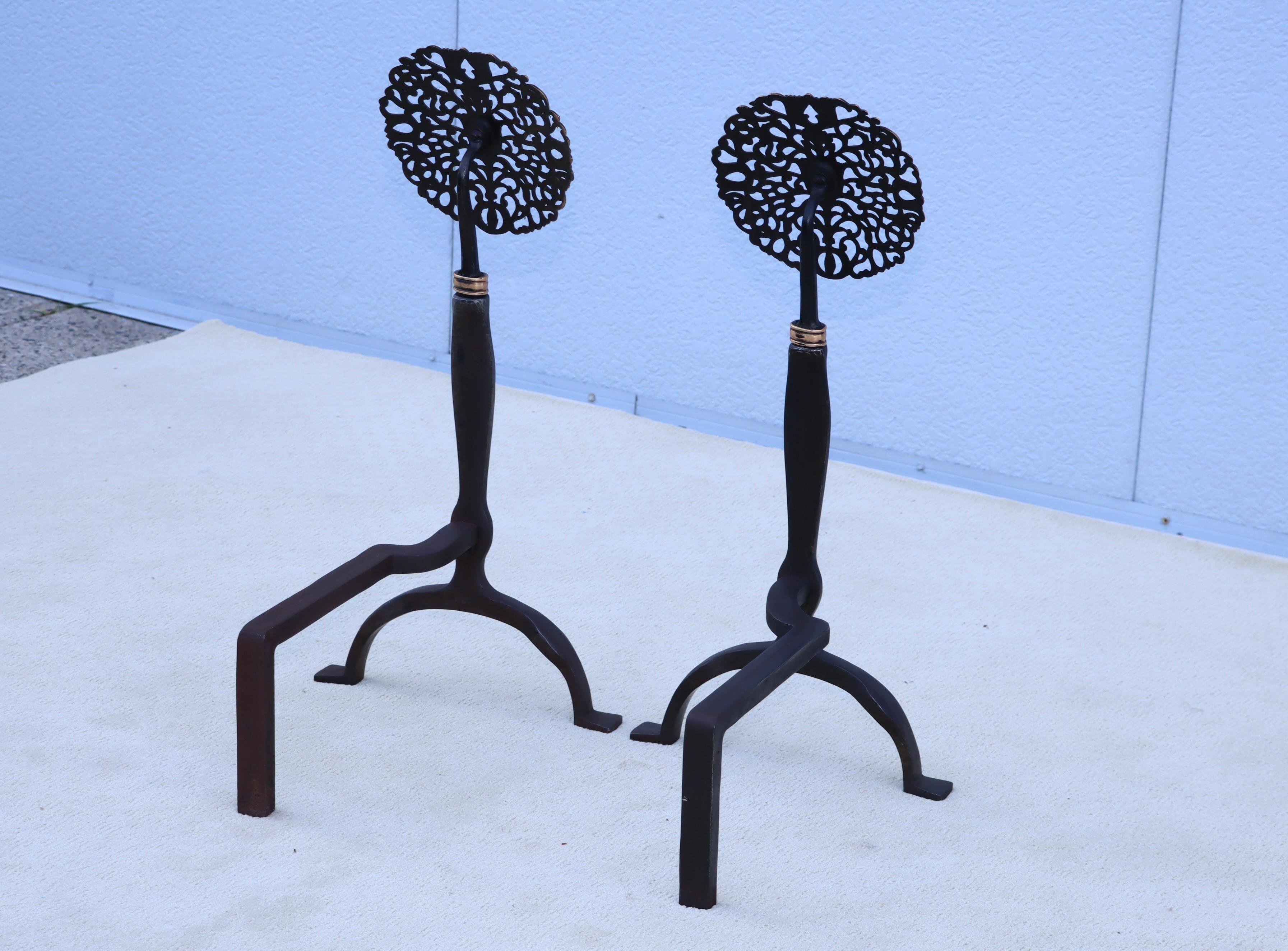 1900's Ernest Gimson Style Brass And Iron Andirons For Sale 3