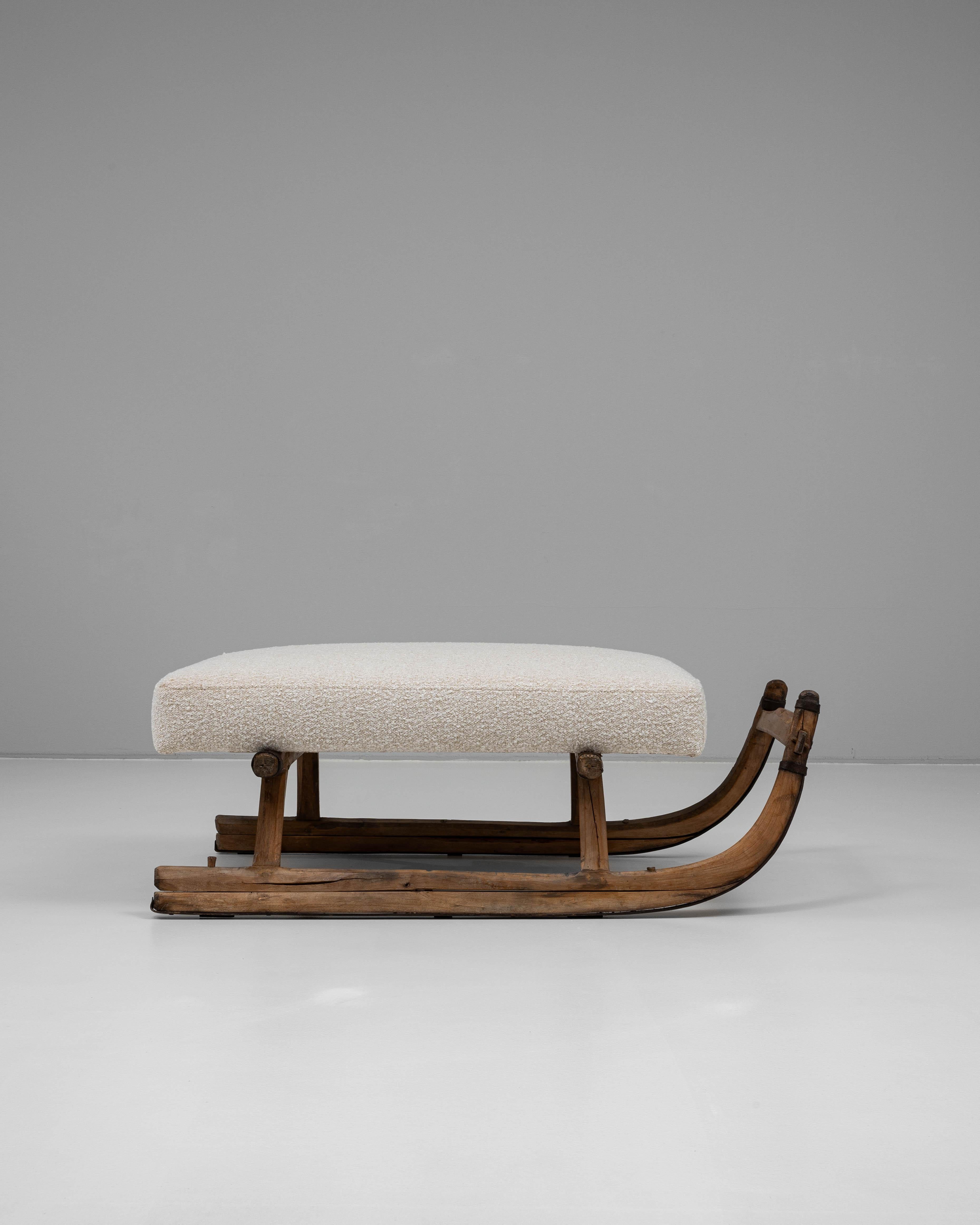 20th Century 1900s European Wooden Bench With Upholstered Seat For Sale