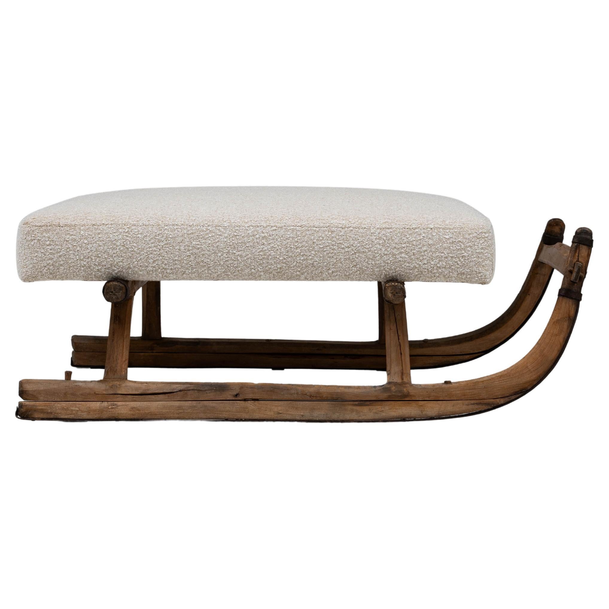 1900s European Wooden Bench With Upholstered Seat