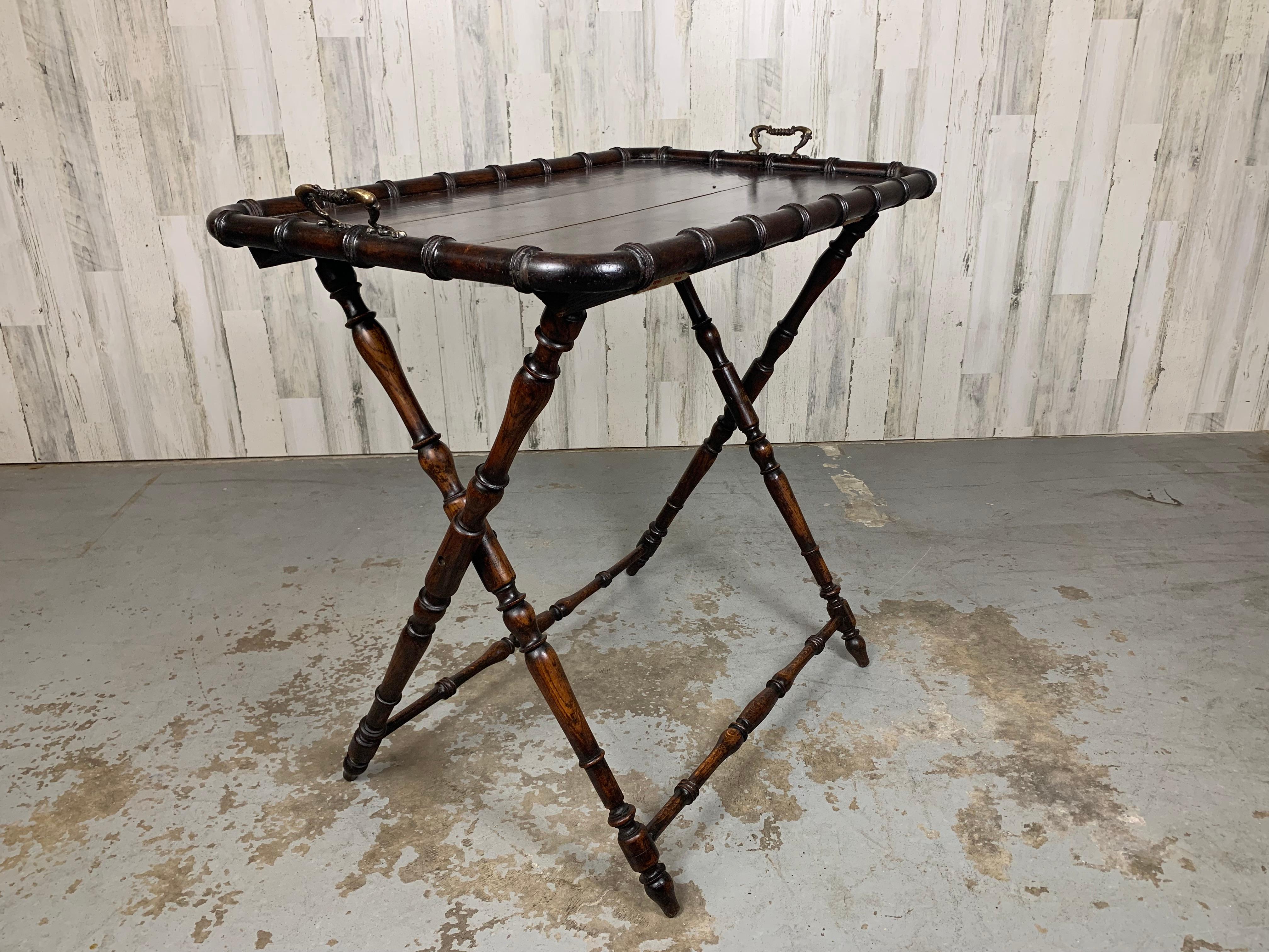1900's Faux Bamboo Folding Butler Tray In Good Condition For Sale In Denton, TX