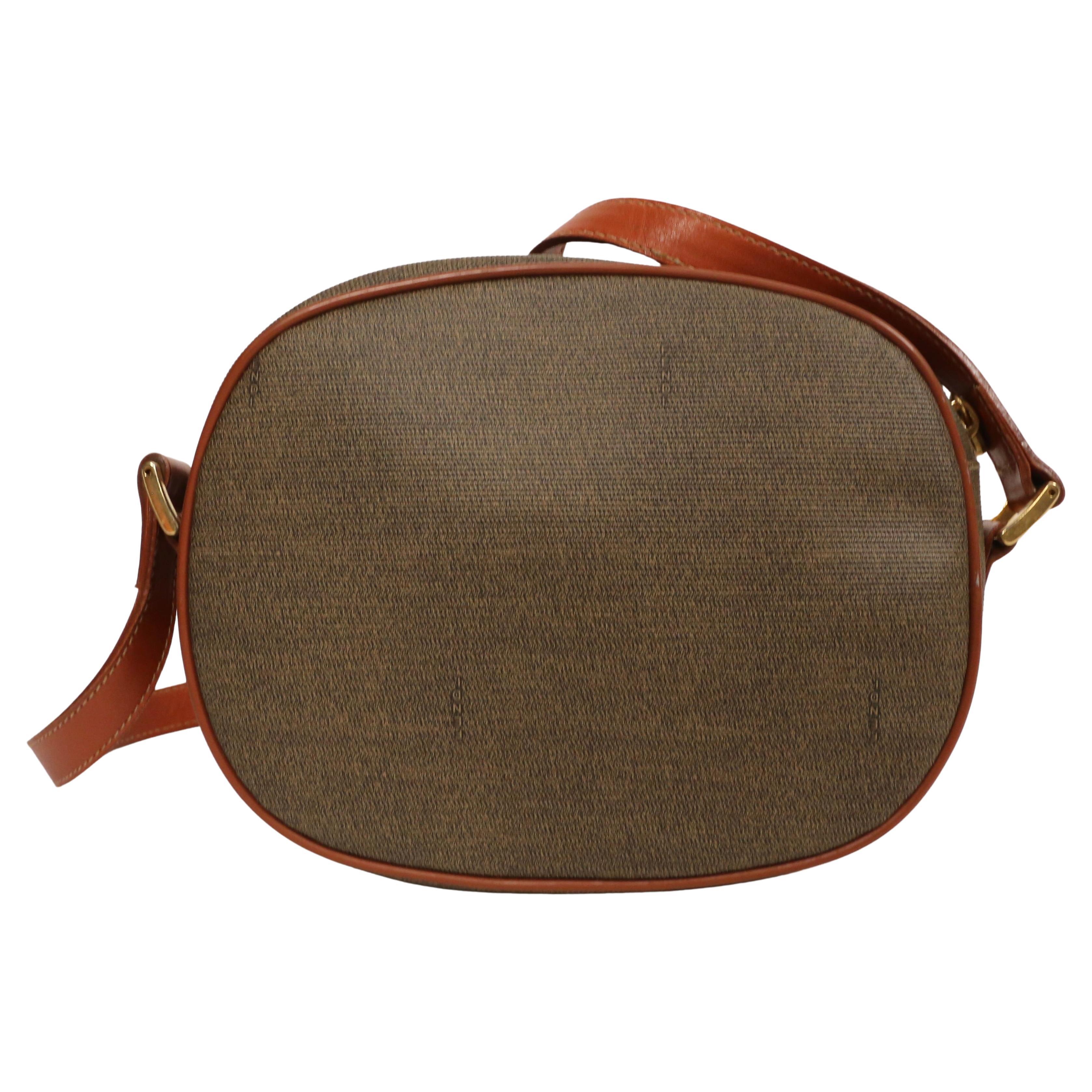 1990's FENDI oval crossbody bag with logo print and leather trim In Excellent Condition For Sale In San Fransisco, CA