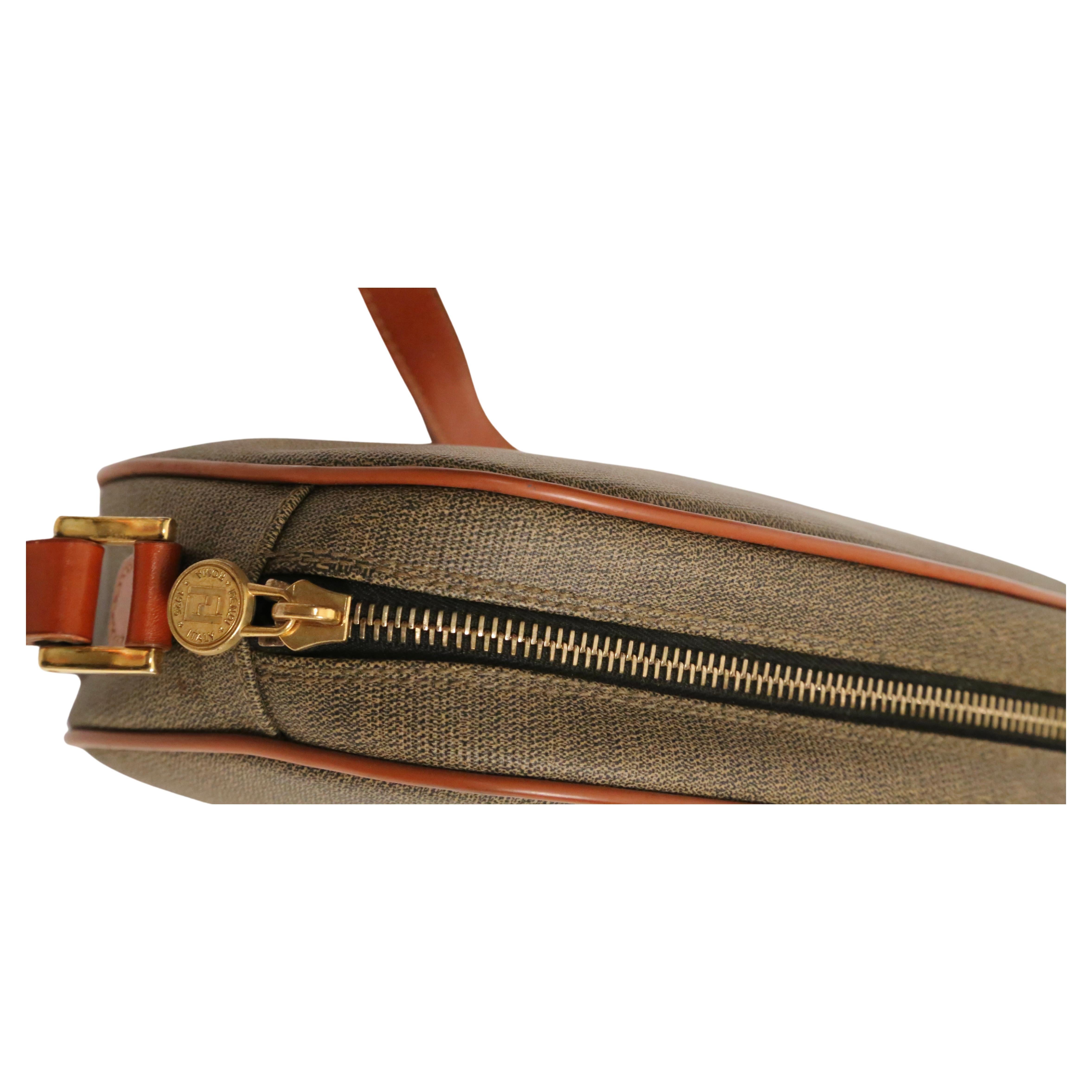 1990's FENDI oval crossbody bag with logo print and leather trim For Sale 2