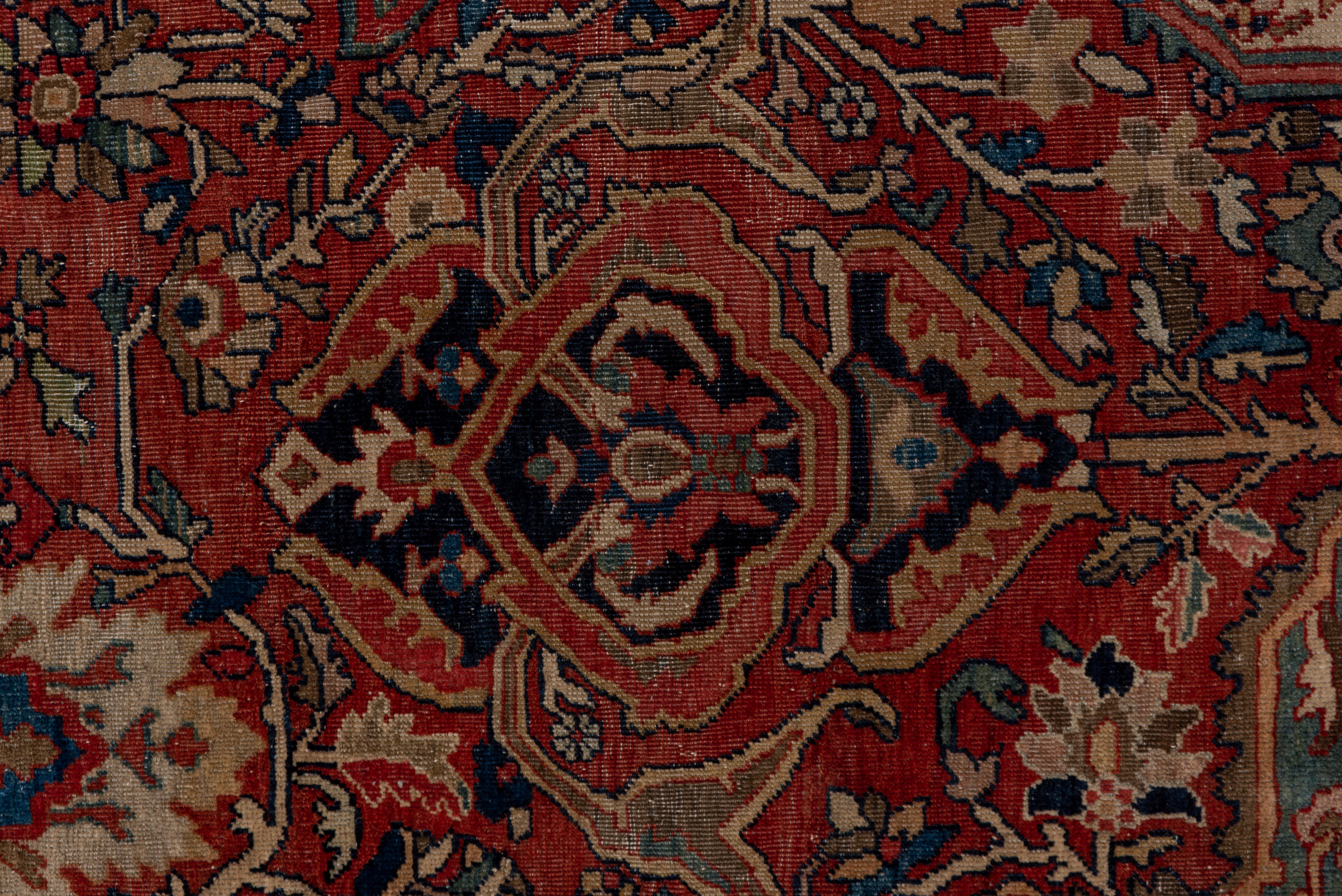 Wool 1900s Fine Antique Persian Farahan Sarouk Rug, Soft Red Field & Blue Subfield For Sale