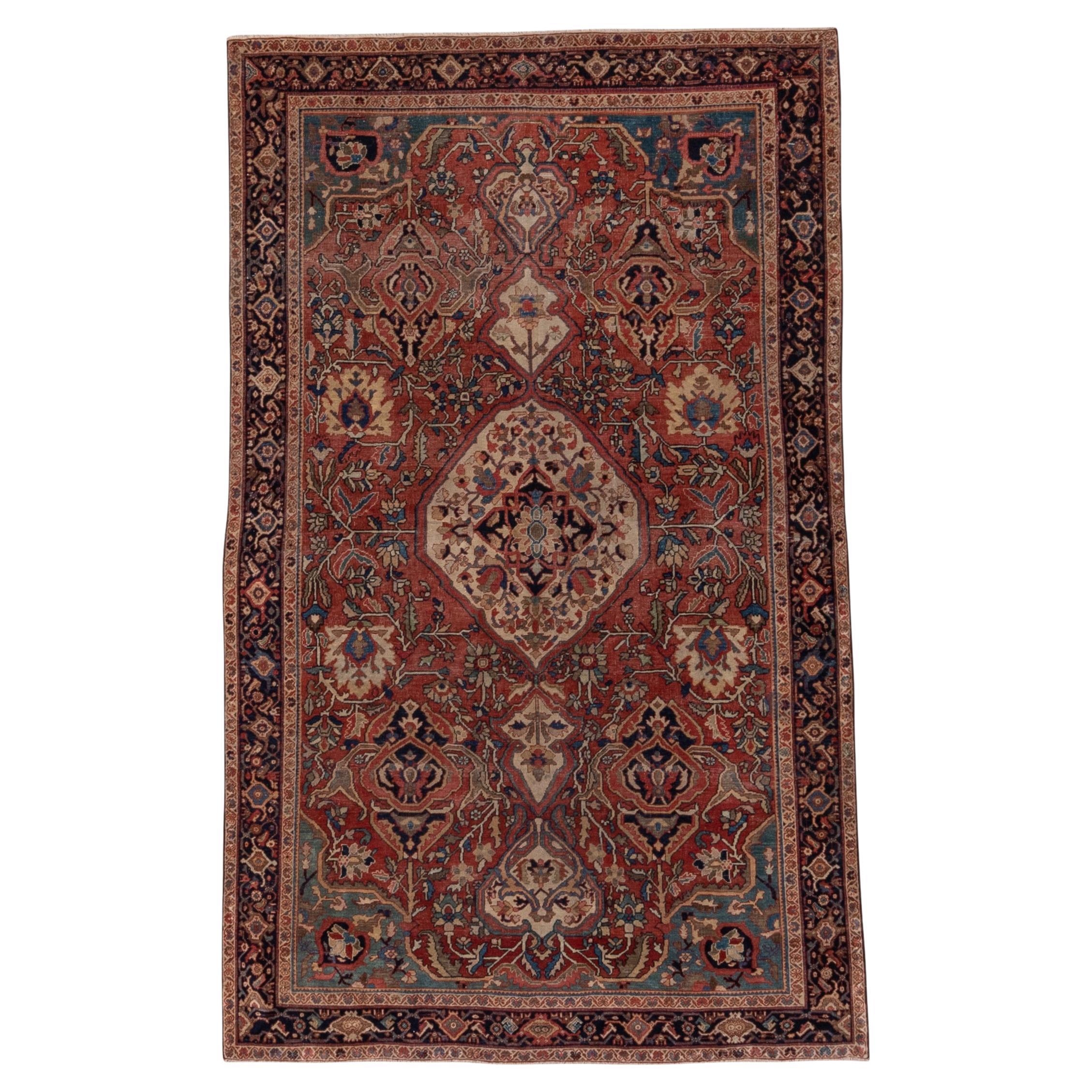 Fine tapis persan ancien Farahan Sarouk des années 1900, champ rouge doux et sous-field bleu