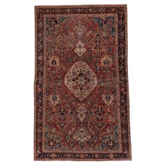 1900s Fine Antique Persian Farahan Sarouk Rug, Soft Red Field & Blue Subfield