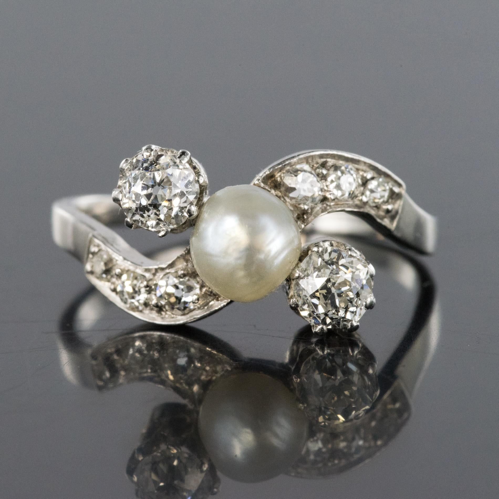 1900s Fine Pearl Diamond Gold Rhodium Ring 3