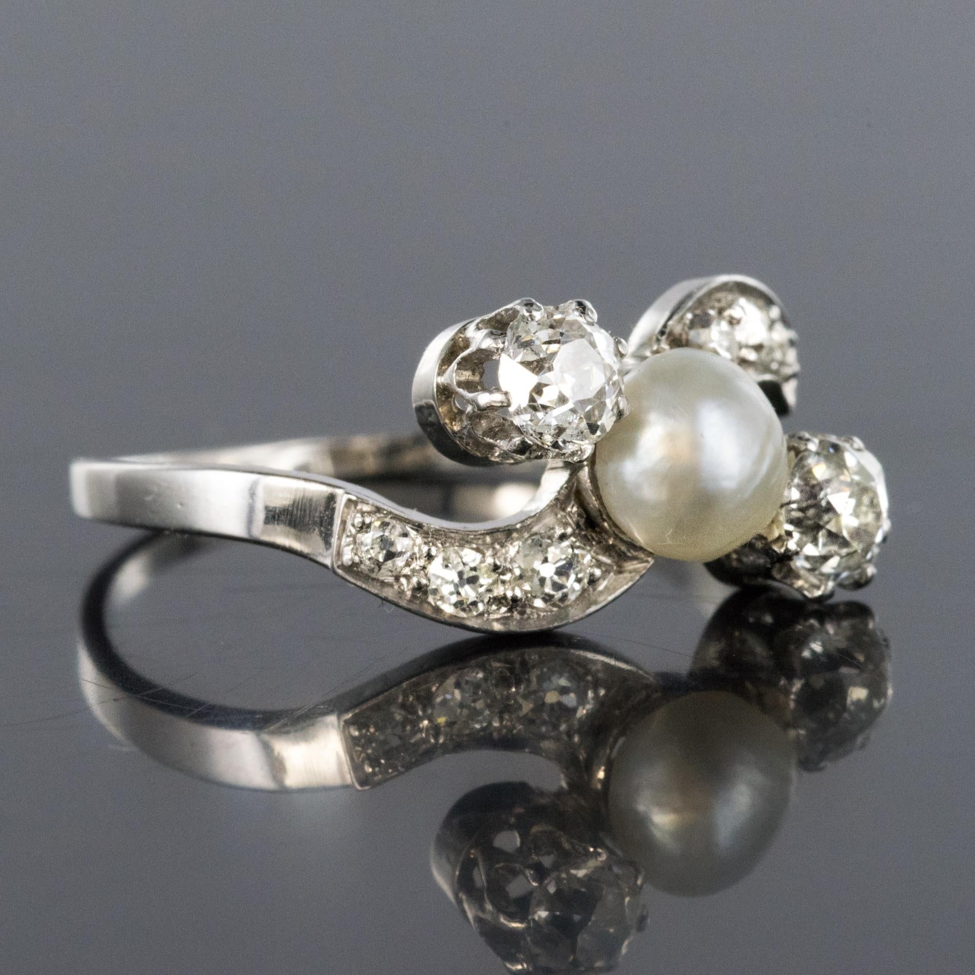 1900s Fine Pearl Diamond Gold Rhodium Ring 4