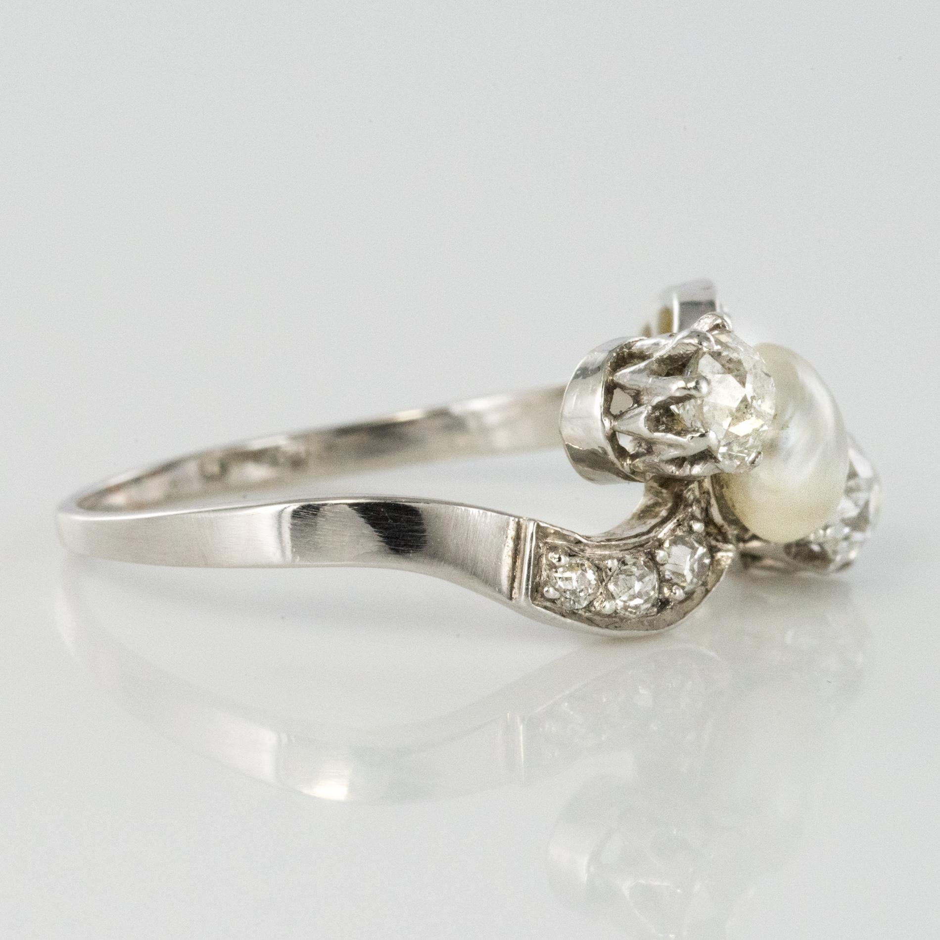 1900s Fine Pearl Diamond Gold Rhodium Ring 7