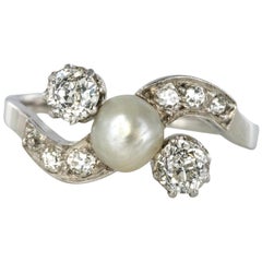 1900s Fine Pearl Diamond Gold Rhodium Ring