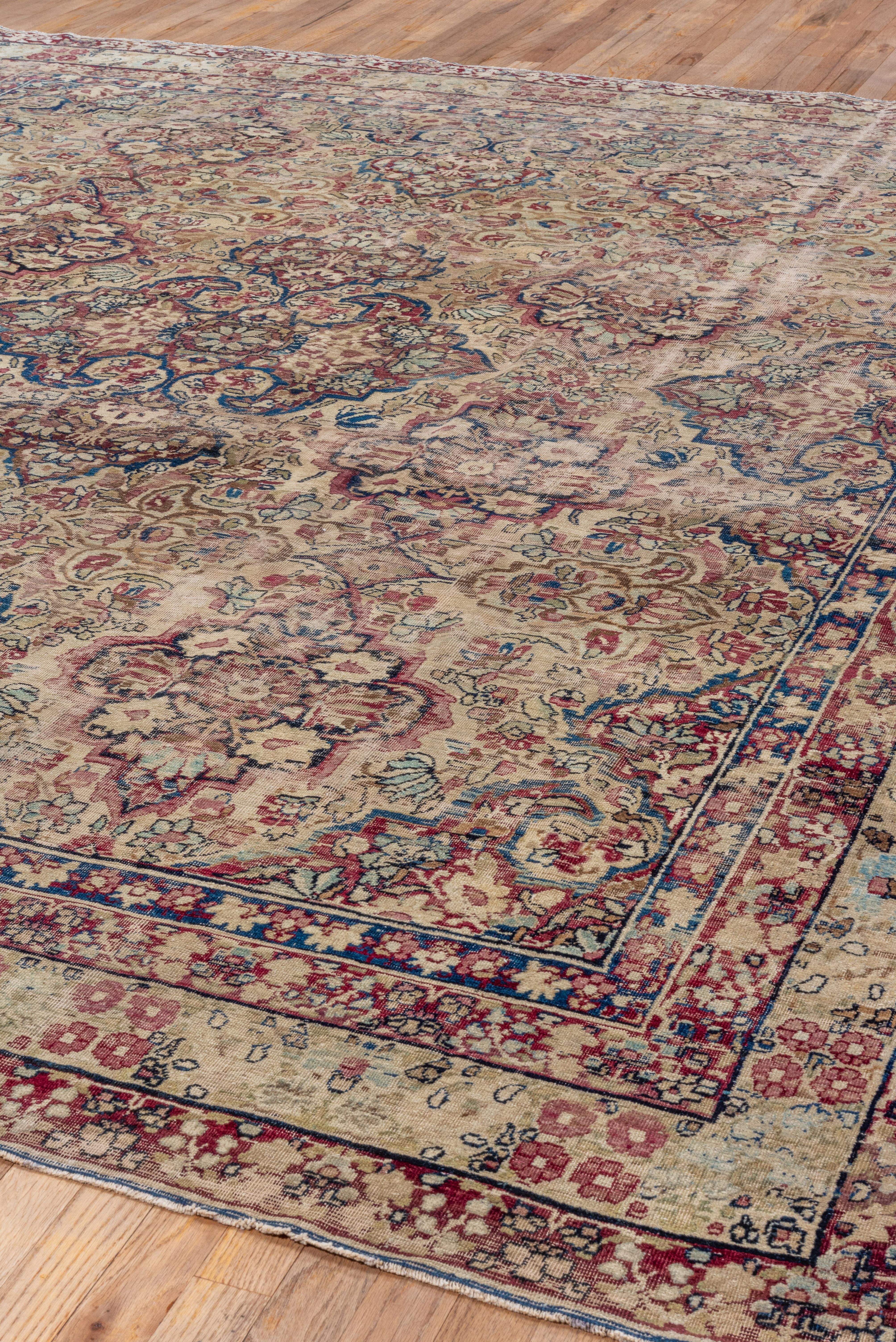 Hand-Knotted 1900s Finely Woven Persian Lavar Kerman Rug, Allover Field For Sale