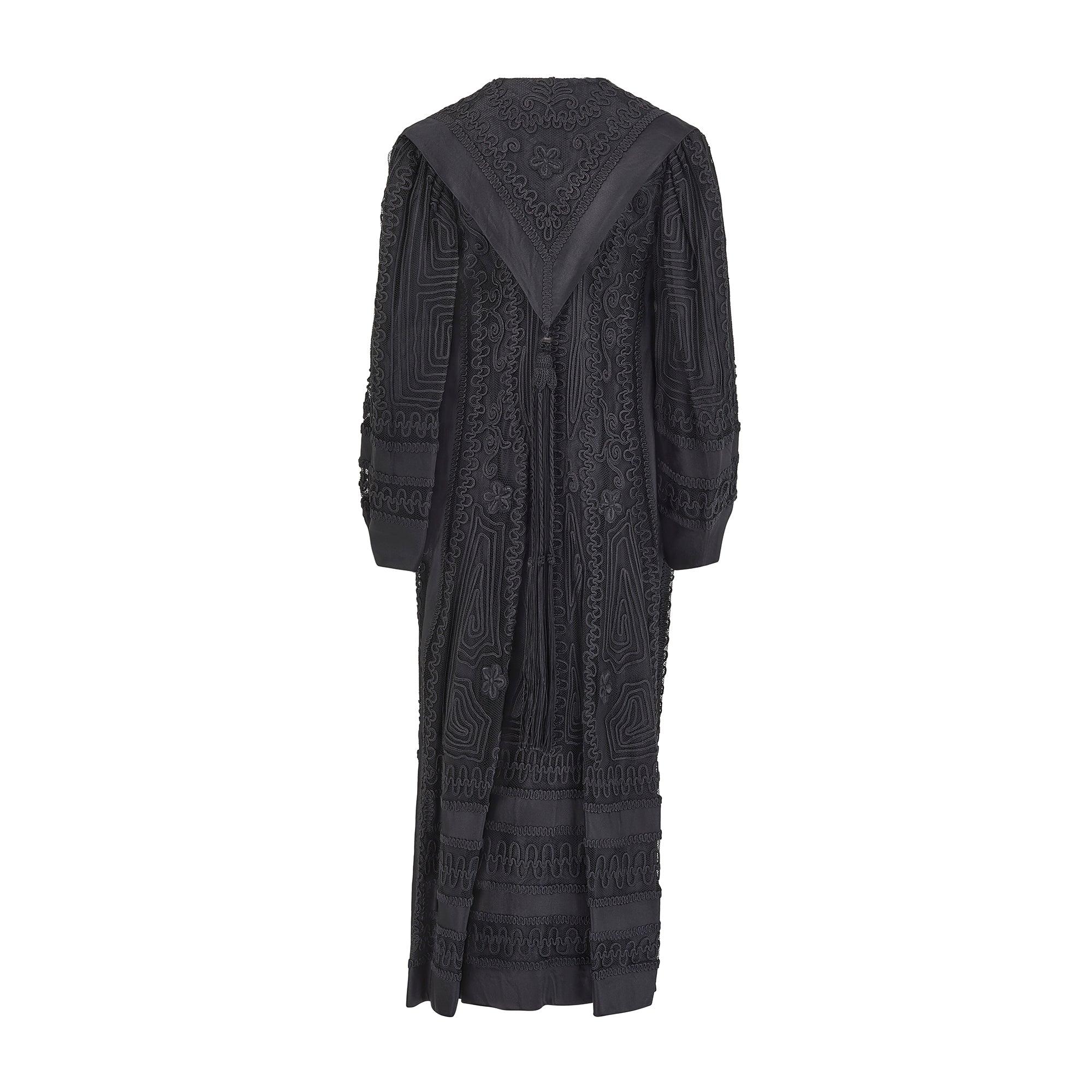 Noir Forrest and Sons Manteau de travail exceptionnel en soie et soutache des années 1900 en vente