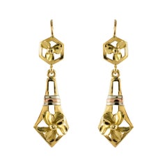 Antique 1900s French 18 Karat Yellow Gold Dangle Earrings