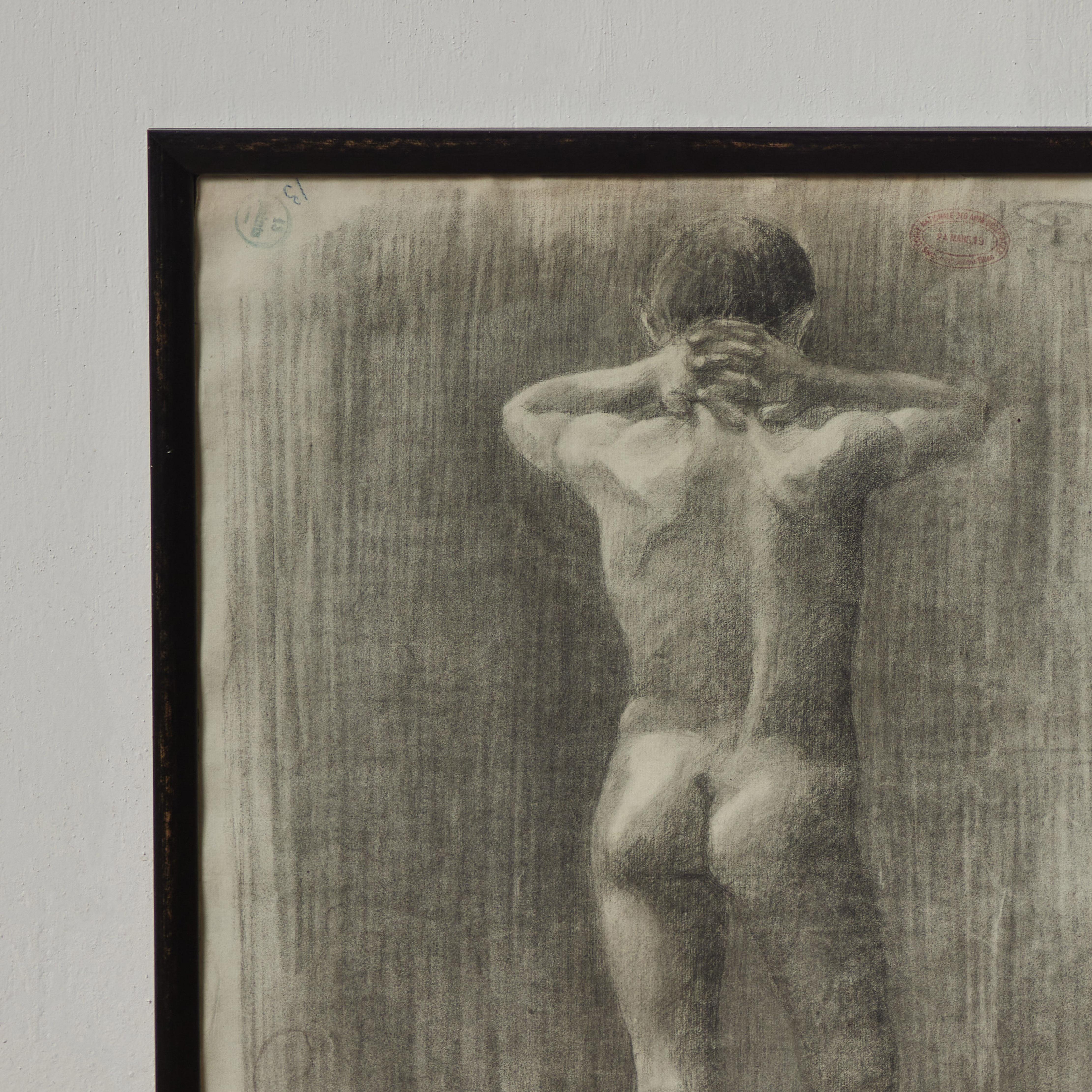 1900s French Academic Charcoal Drawing  In Good Condition For Sale In Los Angeles, CA