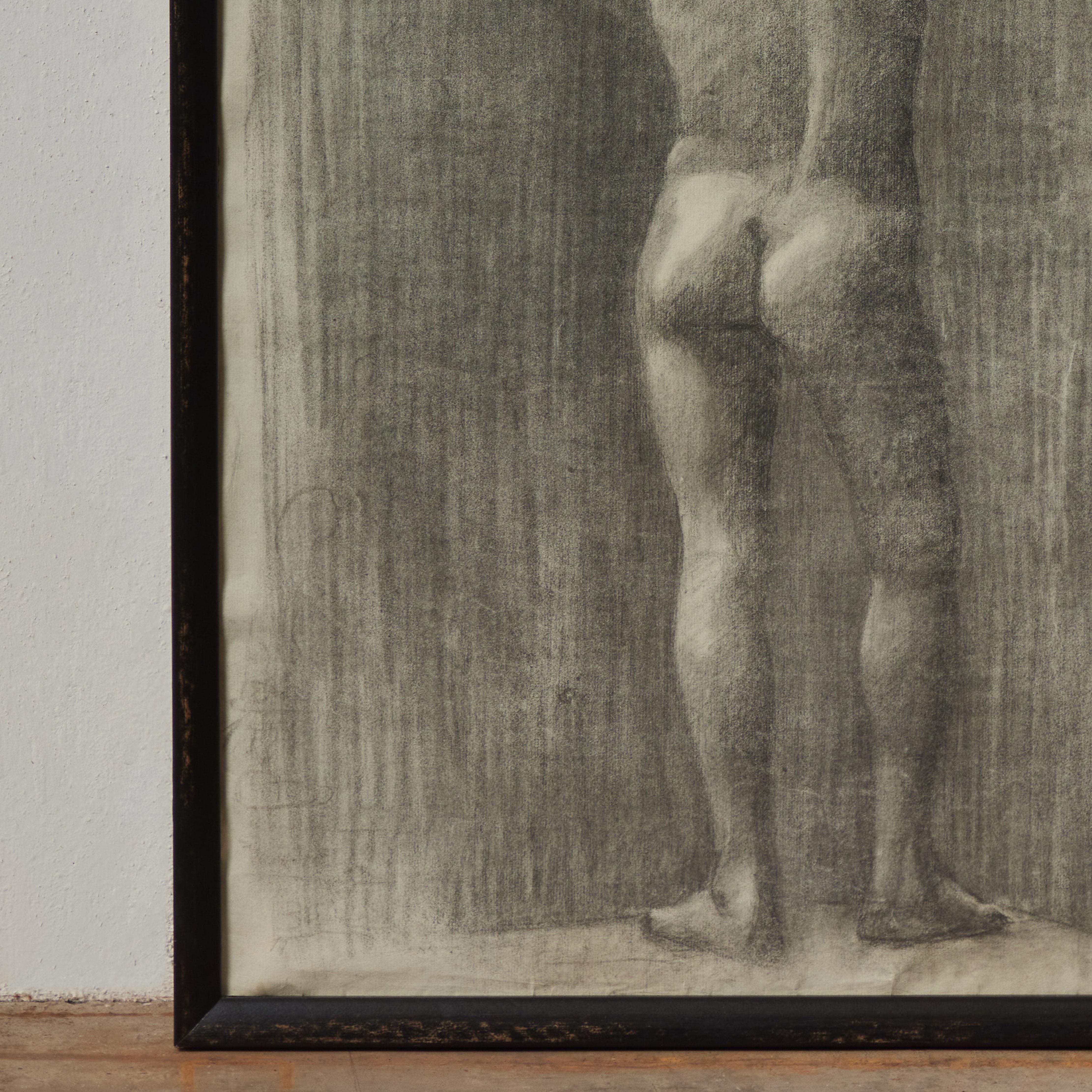Paper 1900s French Academic Charcoal Drawing  For Sale