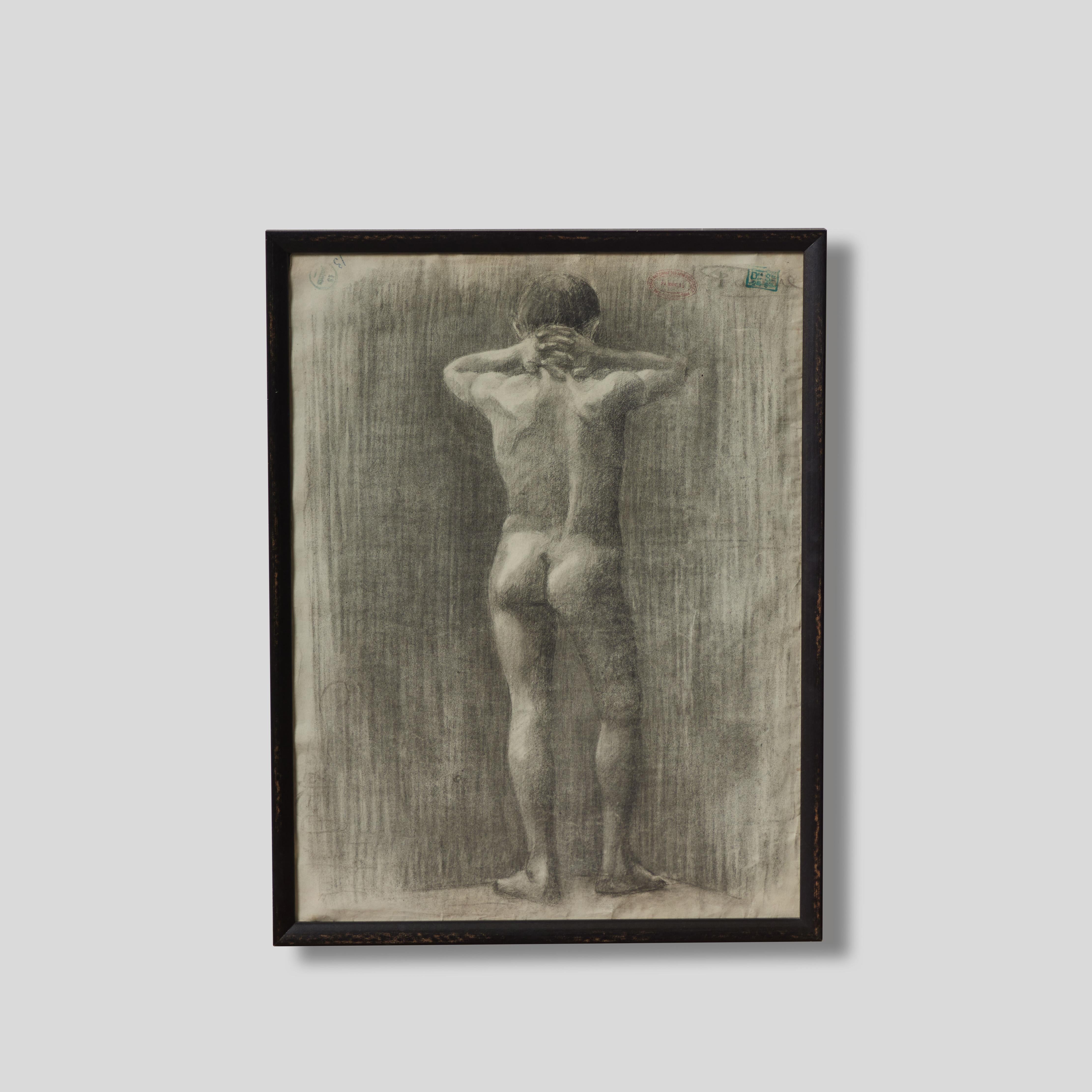 1900s French Academic Charcoal Drawing  For Sale 1