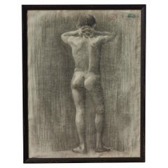 Antique 1900s French Academic Charcoal Drawing 