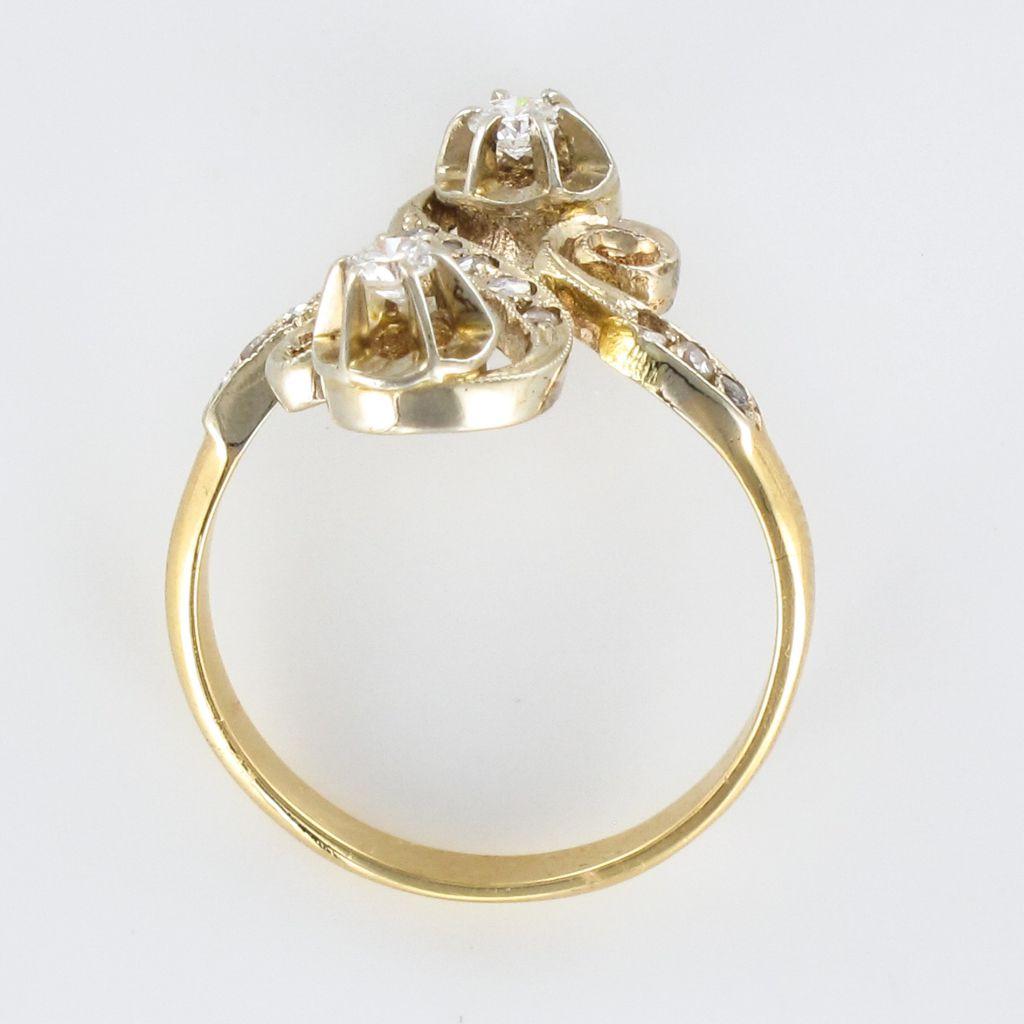 1900s French Art Nouveau Antique Diamond Two Gold S-Shaped Ring 6