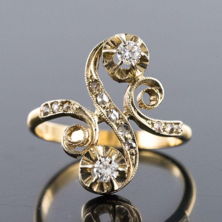 1900s French Art Nouveau Antique Diamond Two Gold S-Shaped Ring at 1stDibs  | s shape ring, s shaped diamond ring, s shaped gold rings