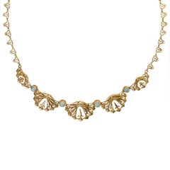 1900s French Art nouveau Opal Gold Drapery Necklace