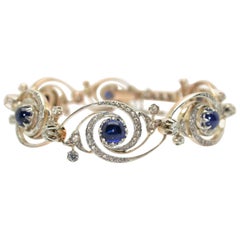 1900s French Art Nouveau Platinum 18 Karat Gold and Sapphire Diamond Bracelet