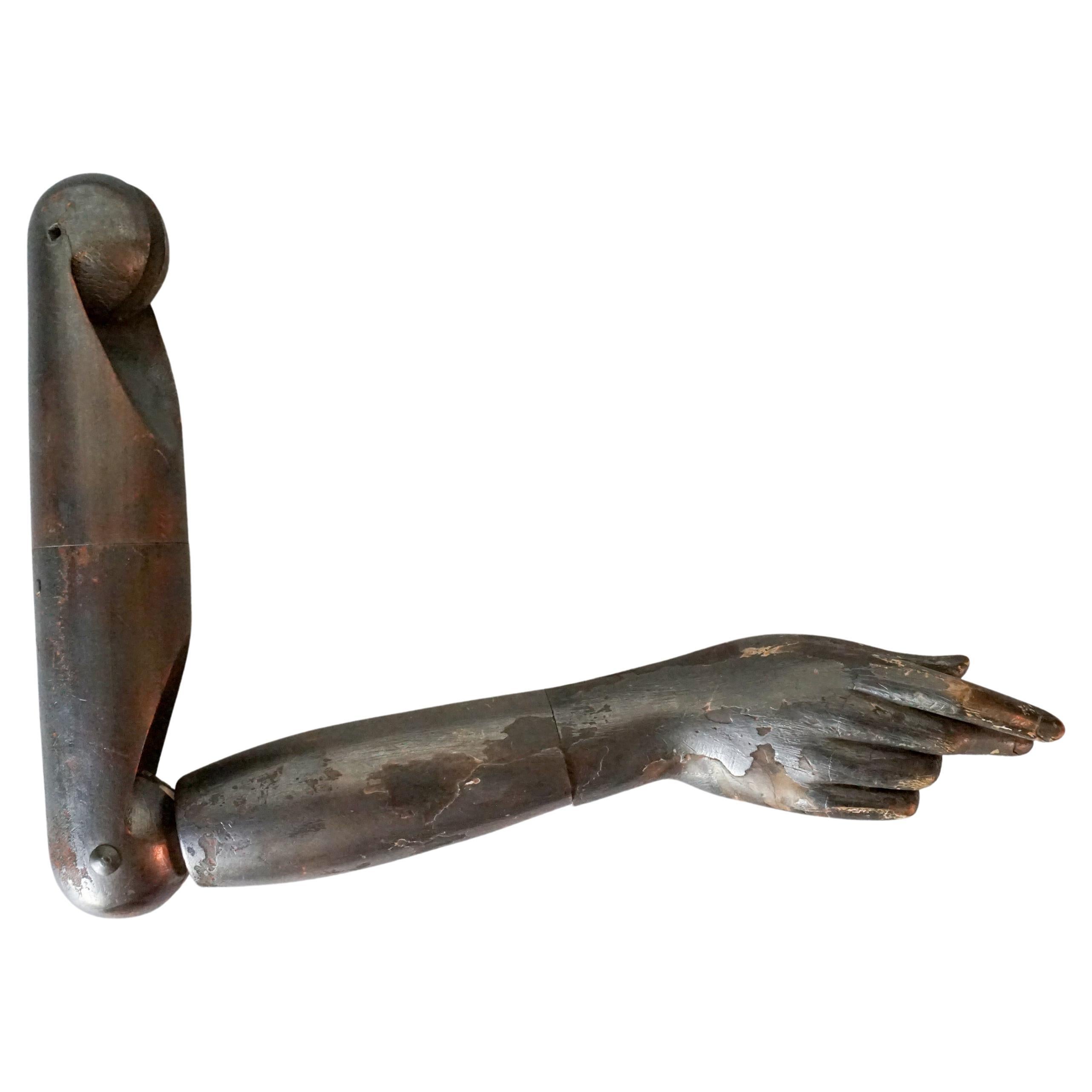 1900s French Articulated Life-Size Mannequin's Arm in Painted and Plastered Wood For Sale