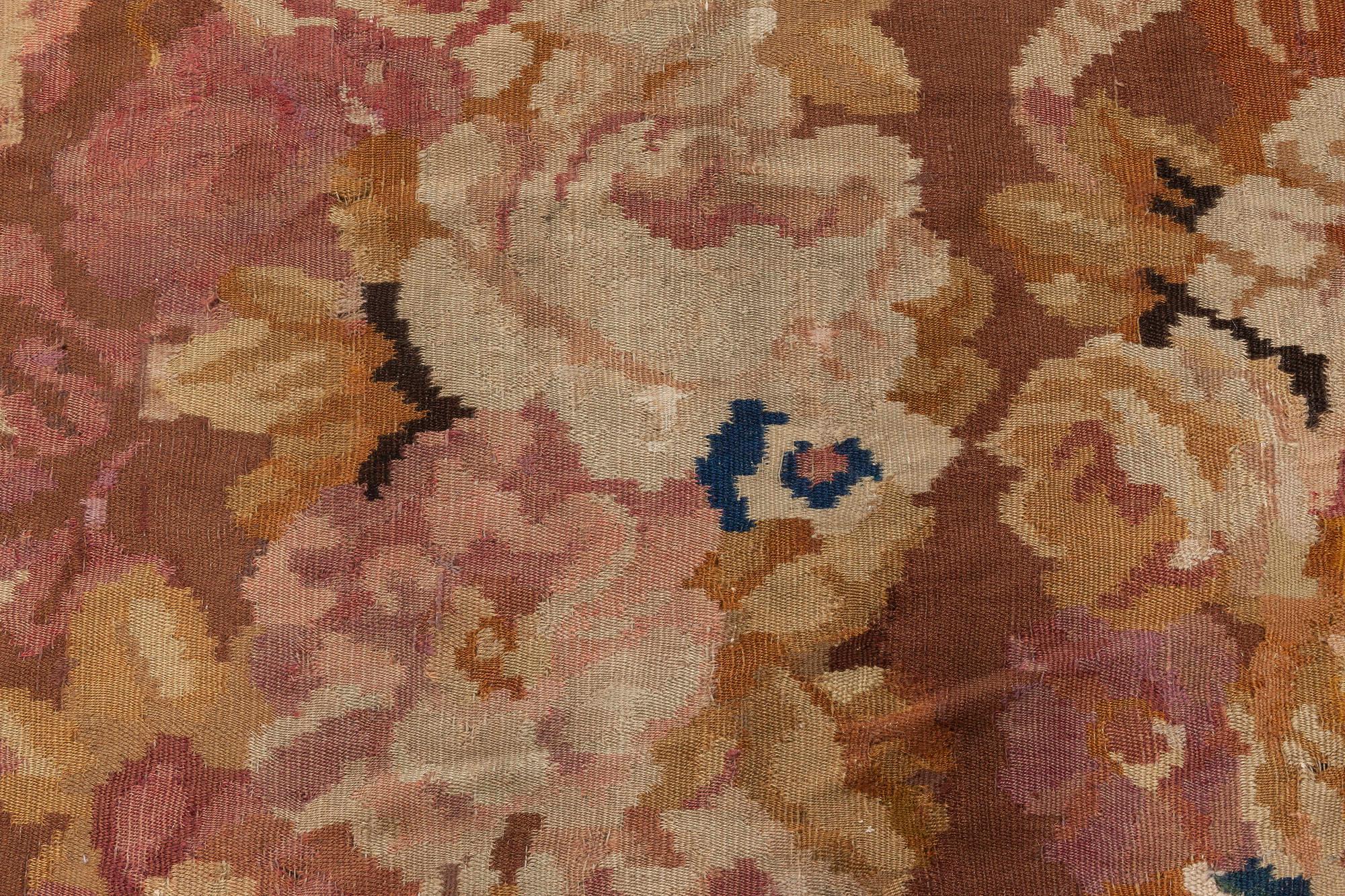 Hand-Knotted 1900s French Aubusson Floral Handmade Wool Rug For Sale