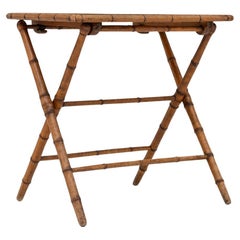 Antique 1900s French Bamboo Side Table With Glass Top