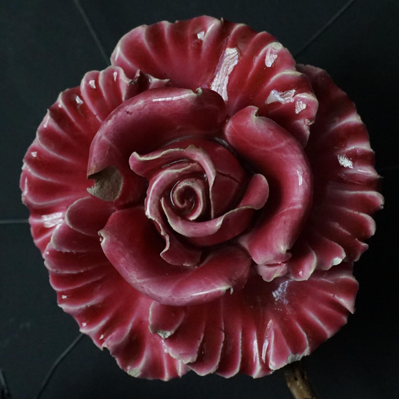 1900s French Barbotine Majolica Mourning Flowers, Rose Violet Peony Carnation  For Sale 2