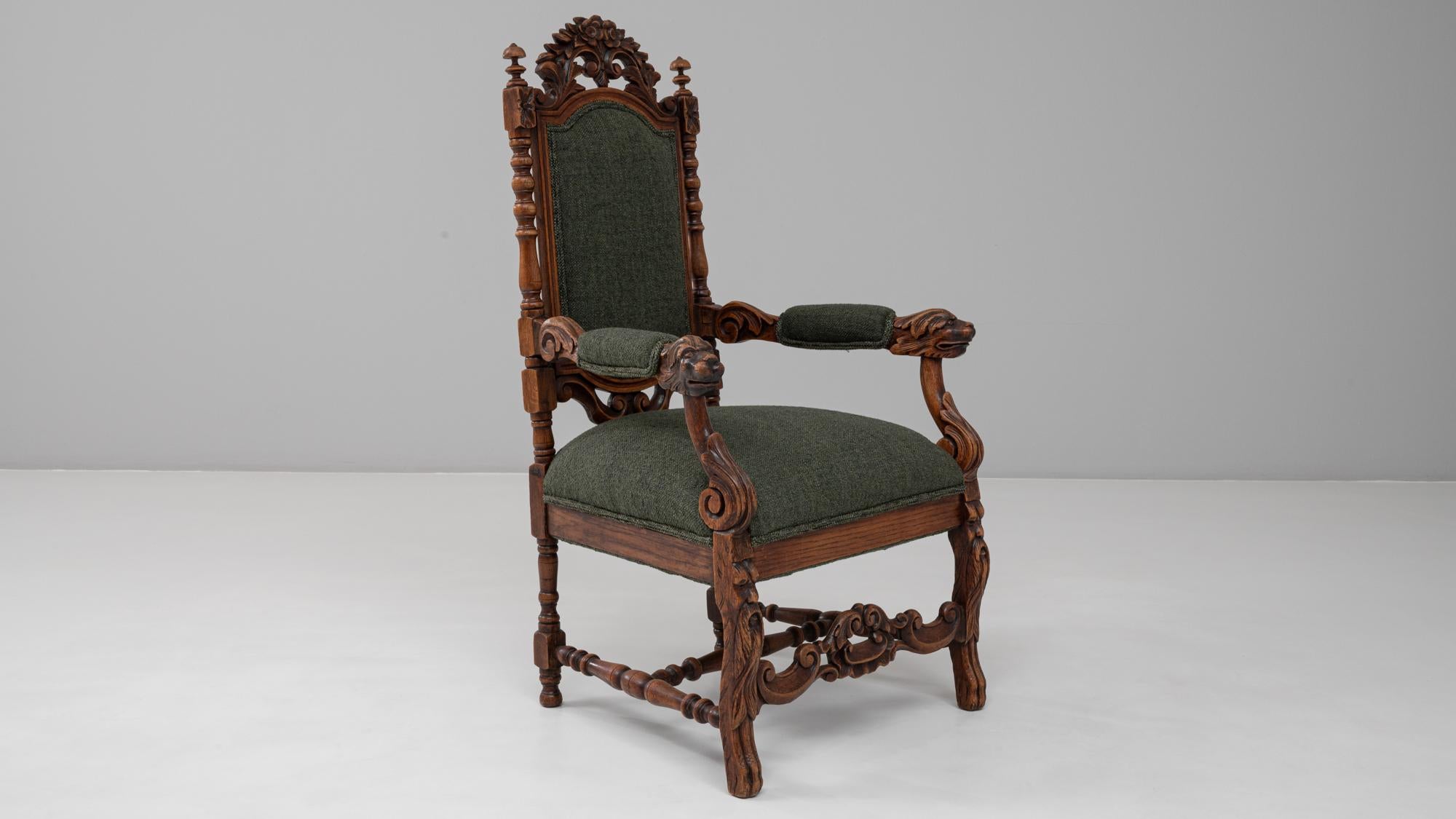 Poltrona barocca francese del 1900 in Oak con cuscini imbottiti in vendita 3