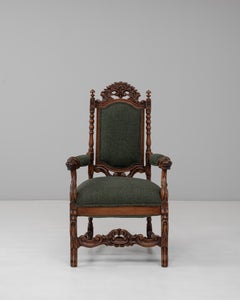 1900s French Baroque Revival Oak Armchair with Upholstered Cushions