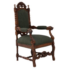 Fauteuil en chêne néo-baroque français des années 1900 avec coussins tapissés