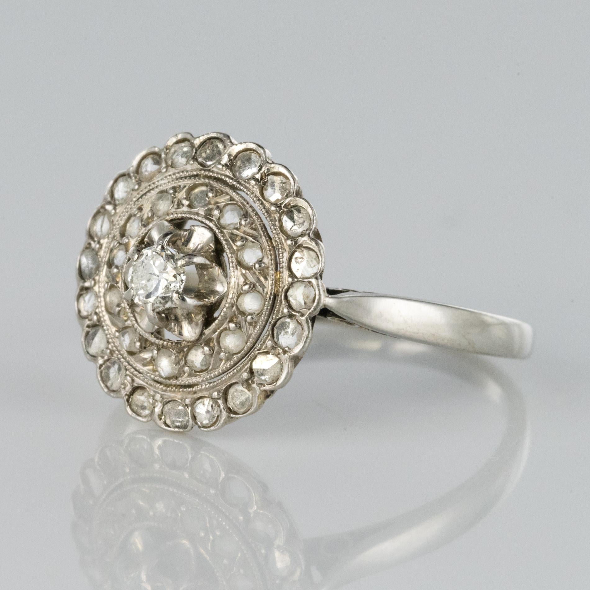 1900s French Belle Epoque Diamond White Gold Round Ring In New Condition In Poitiers, FR