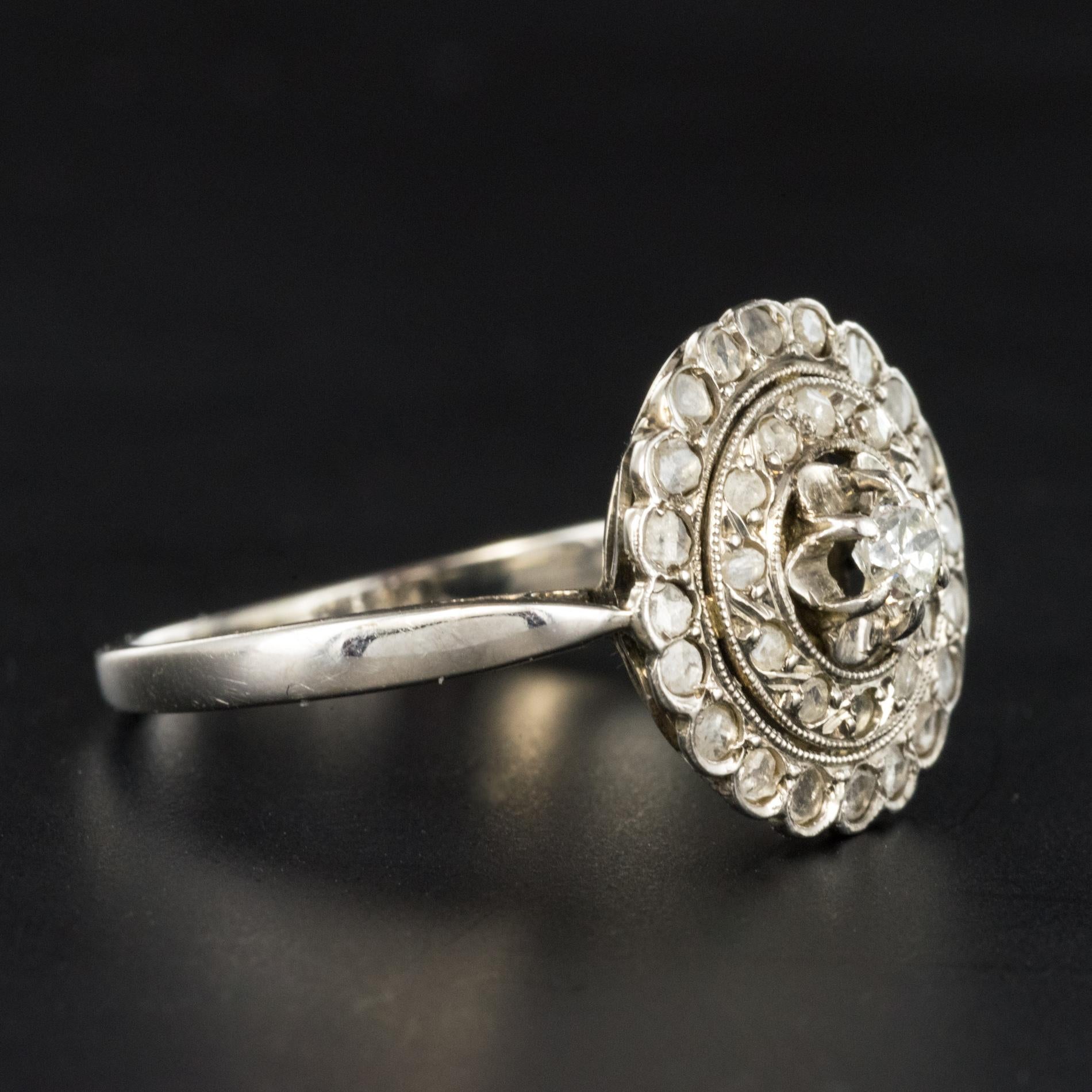 Women's 1900s French Belle Epoque Diamond White Gold Round Ring