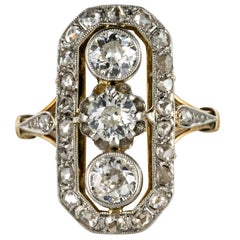 Antique 1900s French Belle Époque Diamonds Platinum 18 Karat Yellow Gold Ring