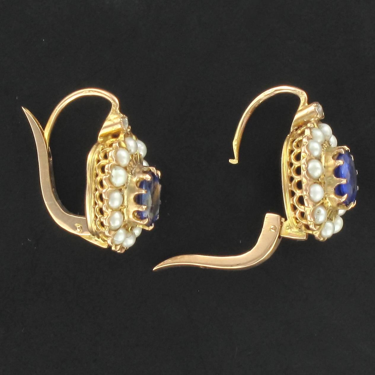 Belle Époque 1900s French Belle époque Sapphire Cultured Pearl Drop Earrings